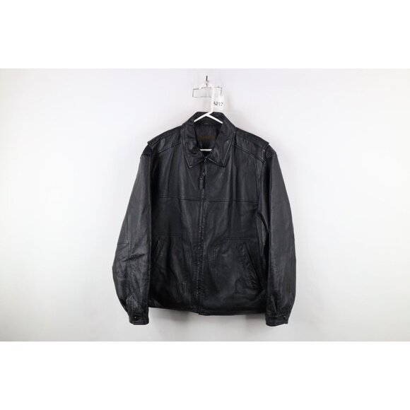 Vintage 90s Streetwear Mens Large Quilted Leather Buckle Back Full Zip Jacket